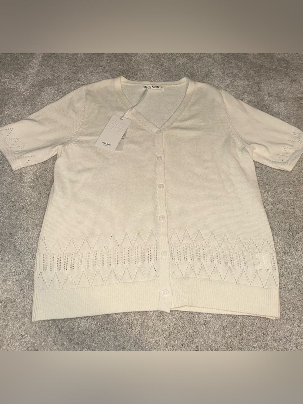 NWT - White Button-Front Short Sleeve Knit Cardigan Top - size small
